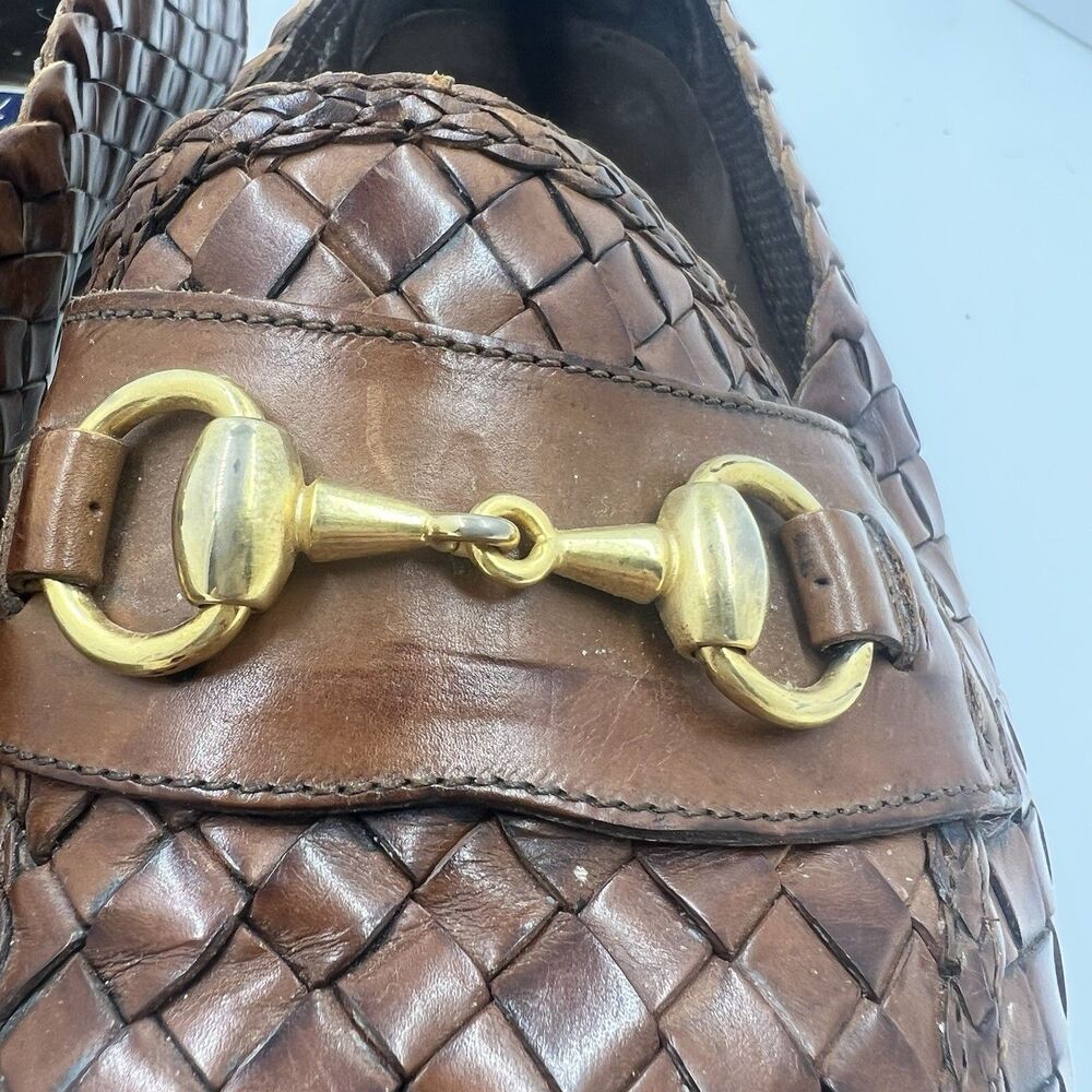 VTG Shoes Cole Haan Bragano Italy Brown Woven Leather Loafers Slip-On Men's 11 - Picture 4 of 11